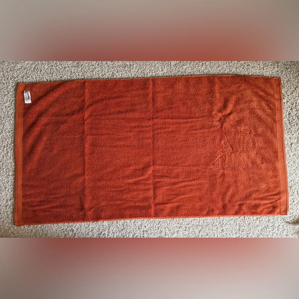 Vintage Orange Bath Towel with Cream Butterfly